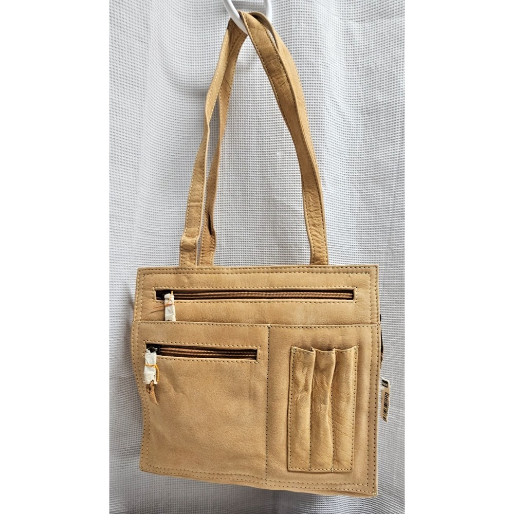 Emily Ann of Boca Raton genuine leather beige double handles shoulder bag